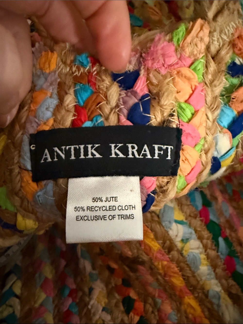 Antik Kraft Rainbow Braided Straw Tote with Natural Trim - Picture 2 of 3